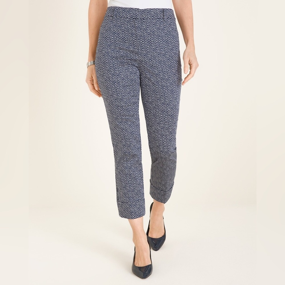 Chicos Secret Stretch Raindrop-Print Straight-Leg Cuffed Crops size 12 NWT - Picture 2 of 9
